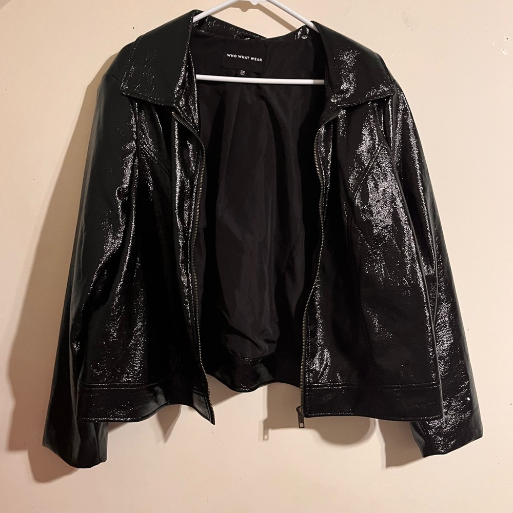 Who What Wear Shiny Black Leather Jacket